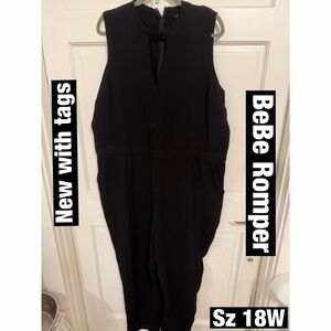 Bebe Jet Black V-neck Keyhole Romper. Plus Size 18W New with tags
